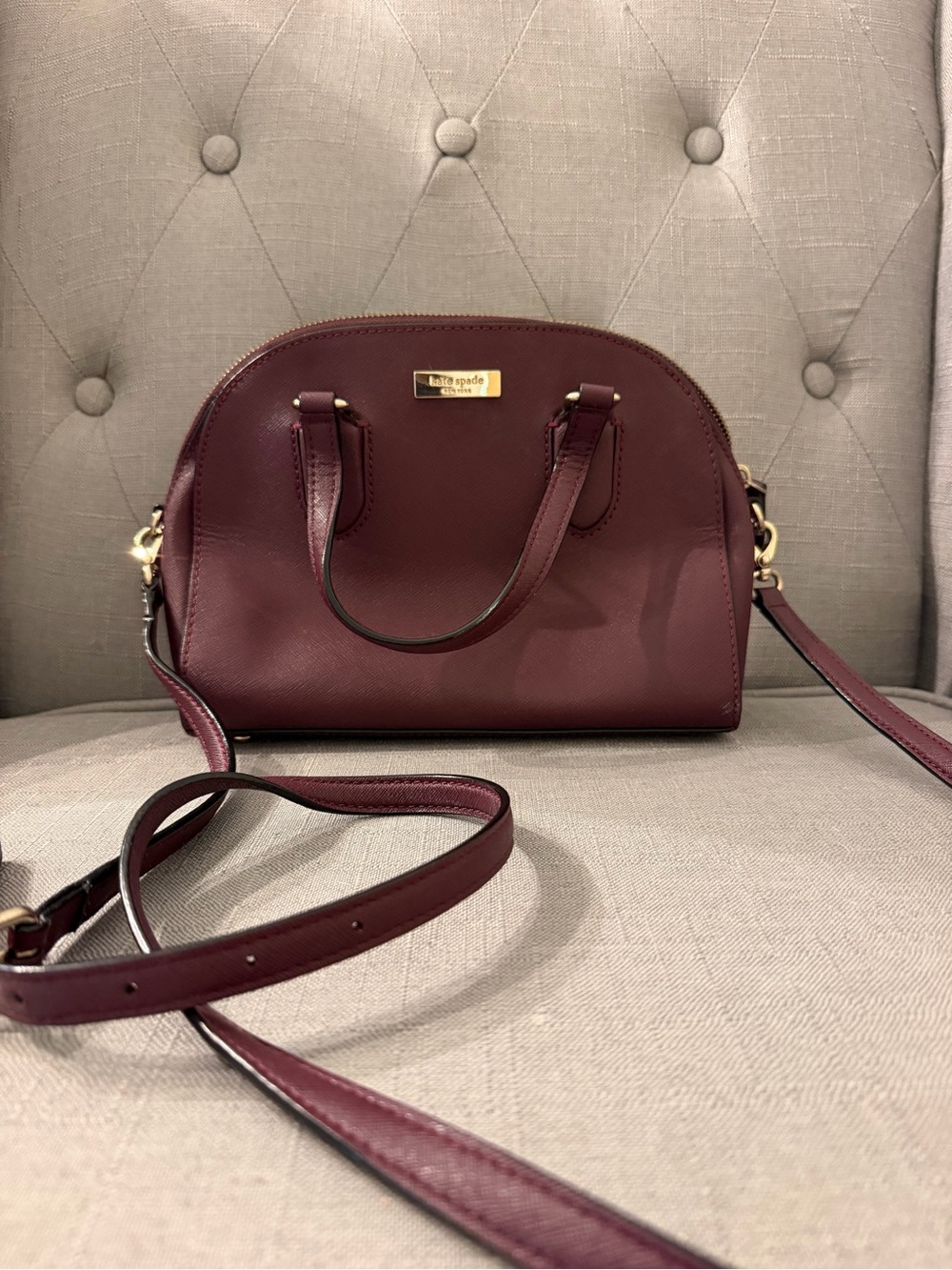 kate spade Wine Dome Crossbody Satchel with Gold Hardware